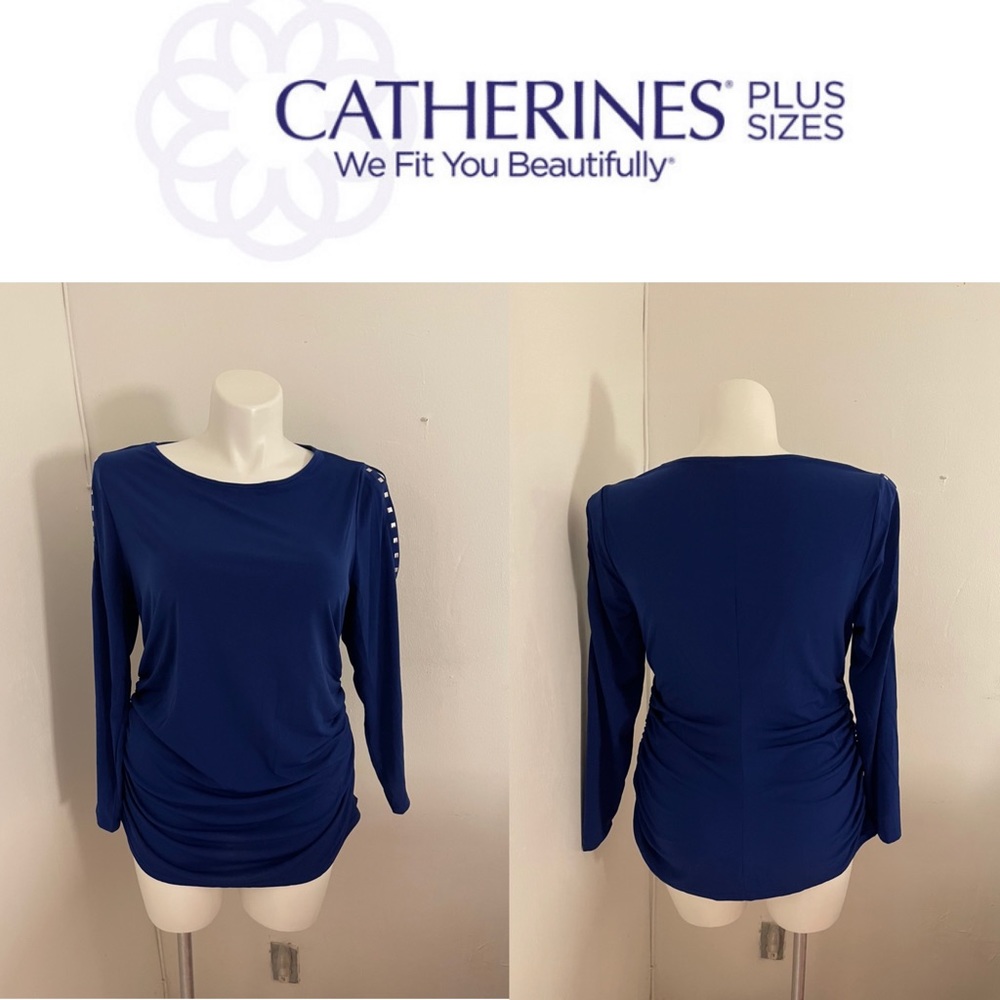 Catherine’s Curvy Studded Wrap Shirt Blouse Blue